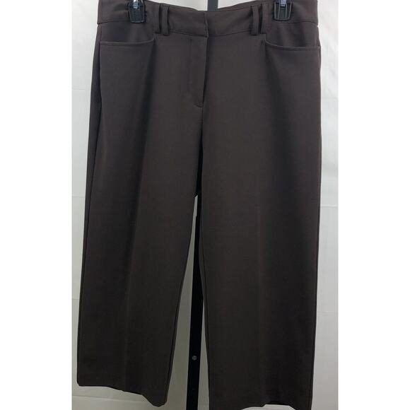 Kim Rogers Capri Pants Women Petite 10P Brown Stretch Knit Cropped Pants Pockets - Picture 1 of 12